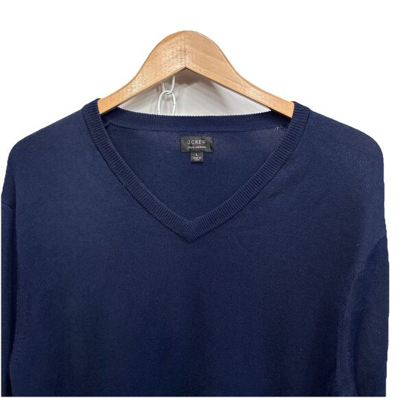 J.Crew Men’s Merino Wool V Neck Sweater Navy Blue Long Sleeve Pullover Size L - Picture 3 of 8
